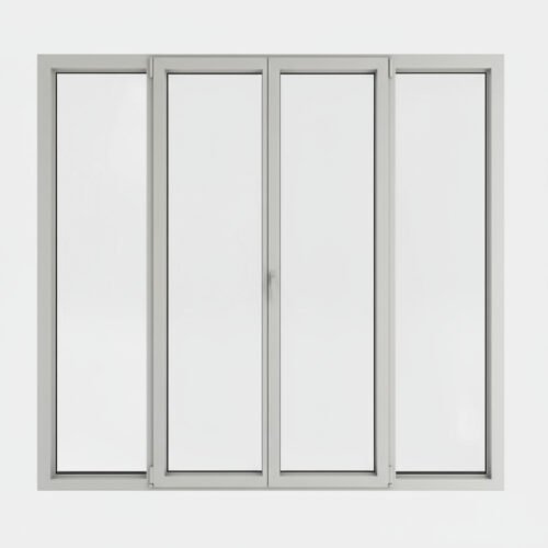 Porte-fenêtre alu 2 vantaux + 2 fixes – ouverture à la française
