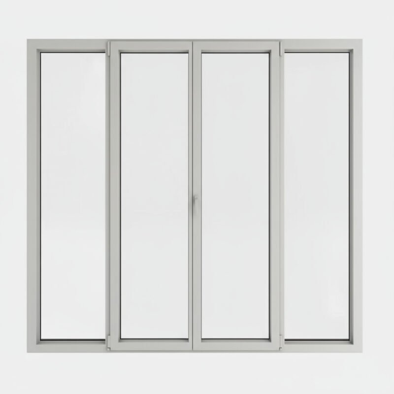 Porte-fenêtre alu 2 vantaux + 2 fixes – ouverture à la française