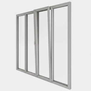 Porte-fenêtre alu 2 vantaux + 2 fixes – ouverture oscillo-battante ouverte