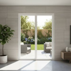 Porte-fenêtre pvc 1 vantail + 1 fixe – ouverture oscillo-battante dans un décore