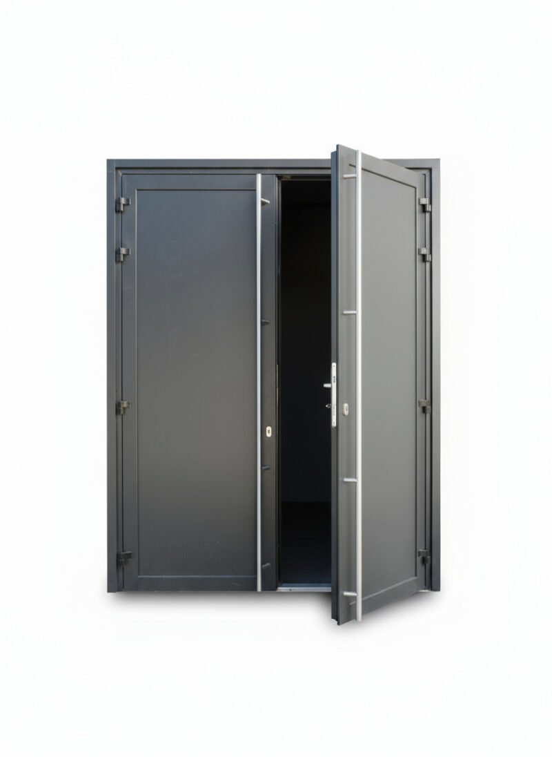 Porte d’entrée aluminium Schüco ADS 60 CH 2 vantaux pleins