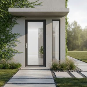 porte entrée 1 vantail vitrée ouverte décore