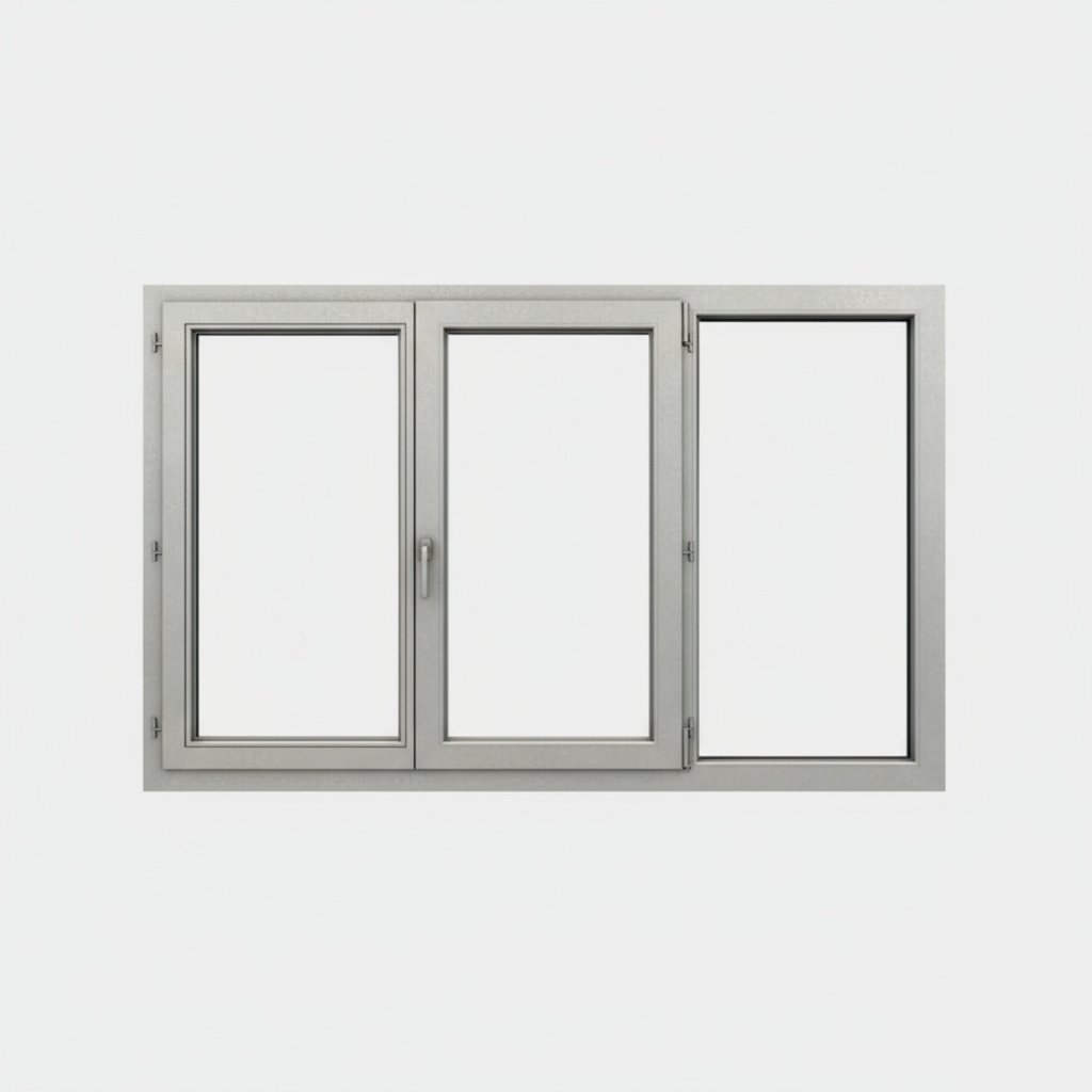 Fenêtre aluminium 3 vantaux Schüco AWS 60, 2 ouvrants et 1 fixe