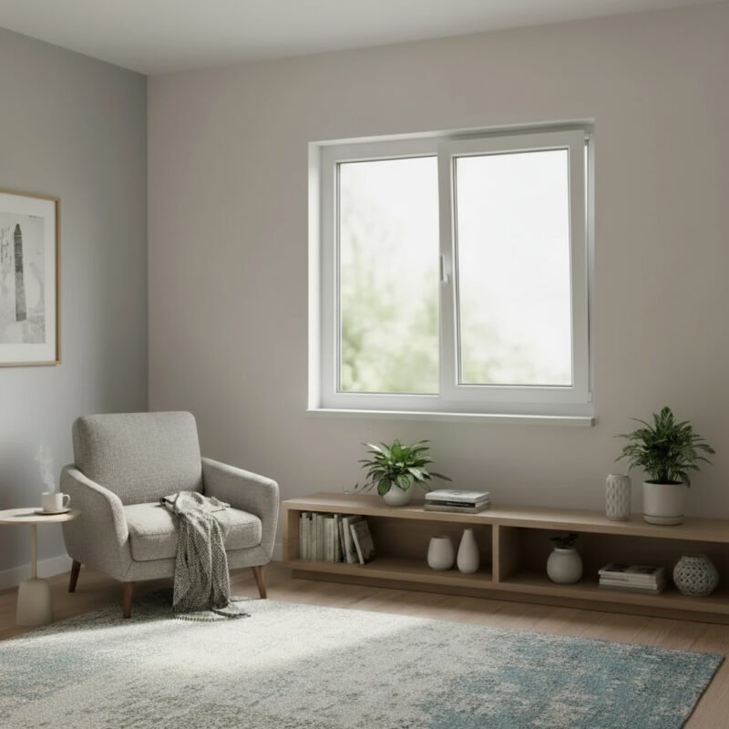 Fenêtre PVC 1 vantail + 1 fixe – ouverture oscillo-battante dans un décore