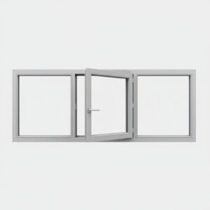 Fenêtre Aluminium 1 vantail + 2 fixes – ouverture à la française