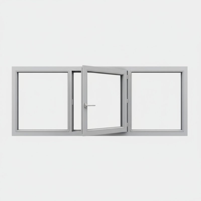 Fenêtre Aluminium 1 vantail + 2 fixes – ouverture à la française