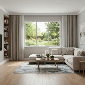 baie vitrée fixe 3 vantaux dans un décore pvc