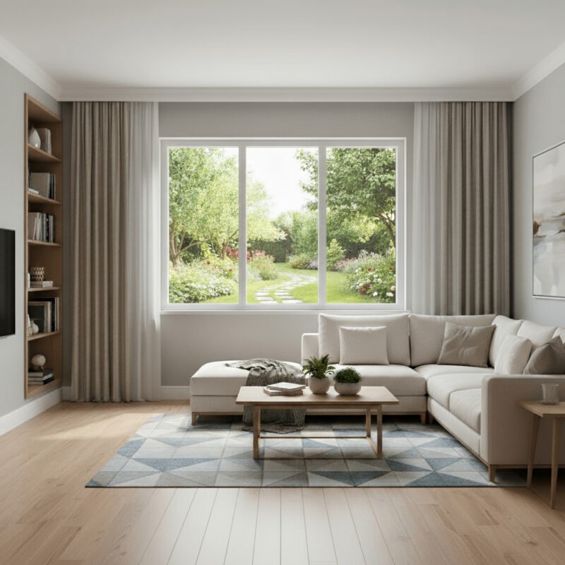 baie vitrée fixe 3 vantaux dans un décore pvc