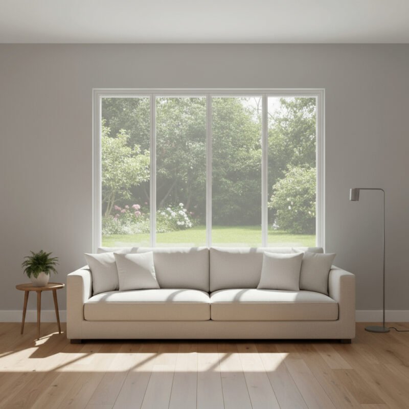 baie vitrée fixe 4 vantaux dans un décore pvc