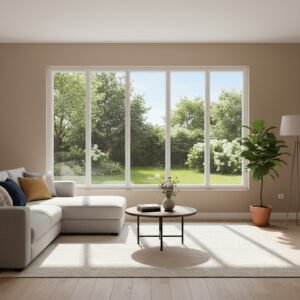 baie vitrée fixe 5 vantaux dans un décore pvc