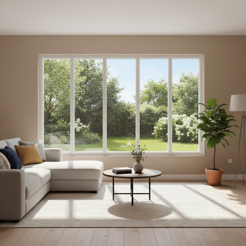 baie vitrée fixe 5 vantaux dans un décore pvc