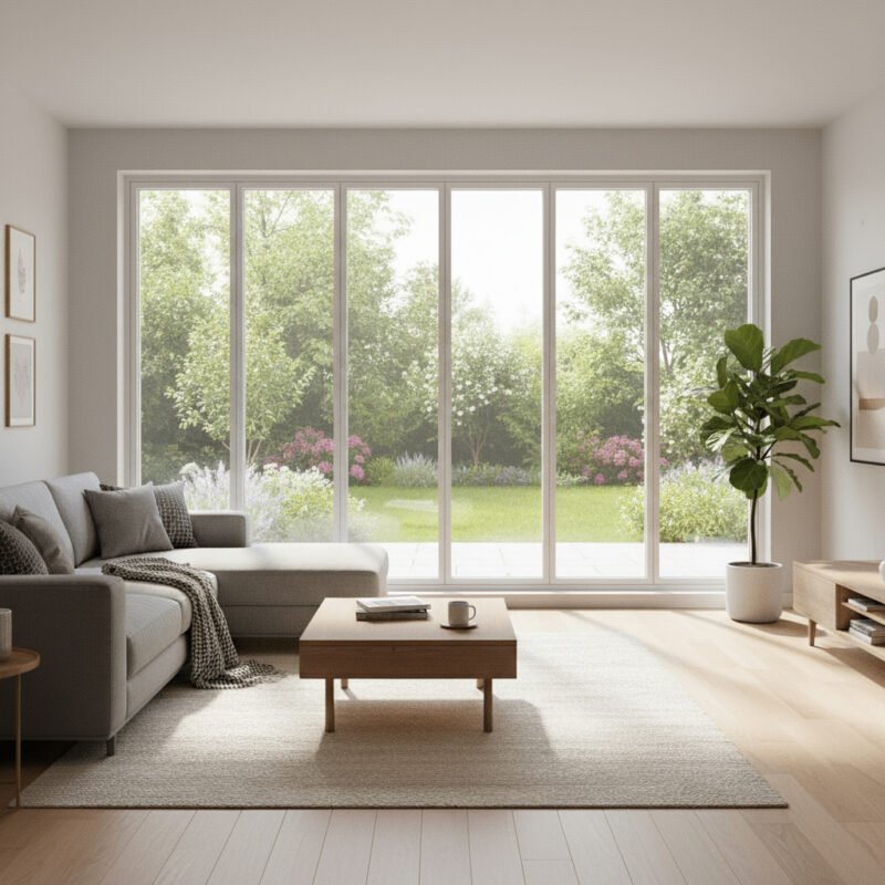 baie vitrée fixe 6 vantaux dans un décore pvc