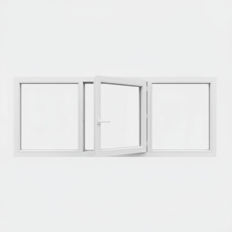 Fenêtre PVC 1 vantail + 2 fixes – ouverture à la française