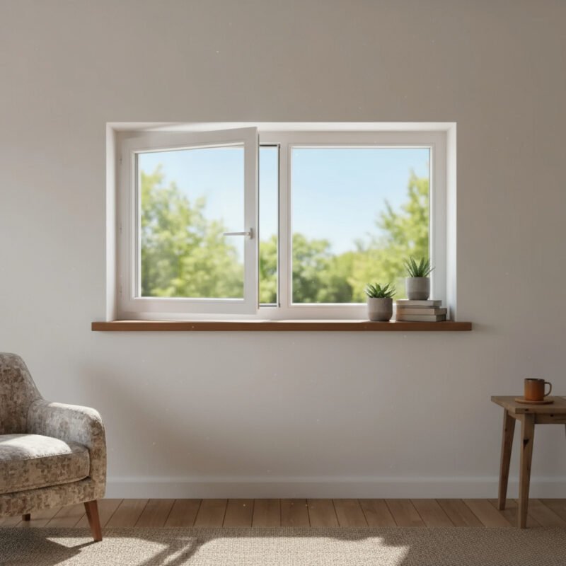 Fenêtre PVC 1 vantail + 1 fixe – ouverture à la française dans un décore