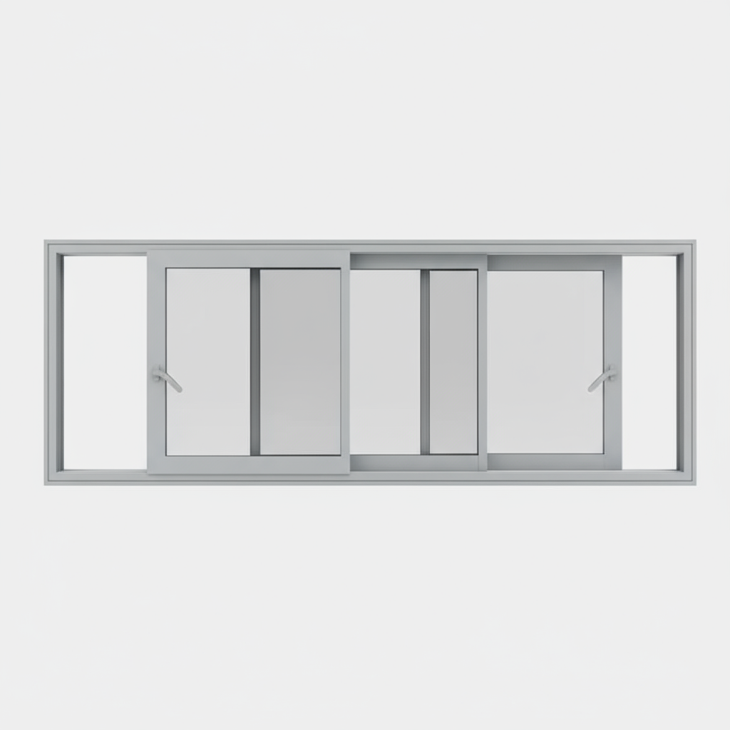 Fenêtre coulissante alu 3 vantaux sur 3 rails, Schüco ASS 41 SC