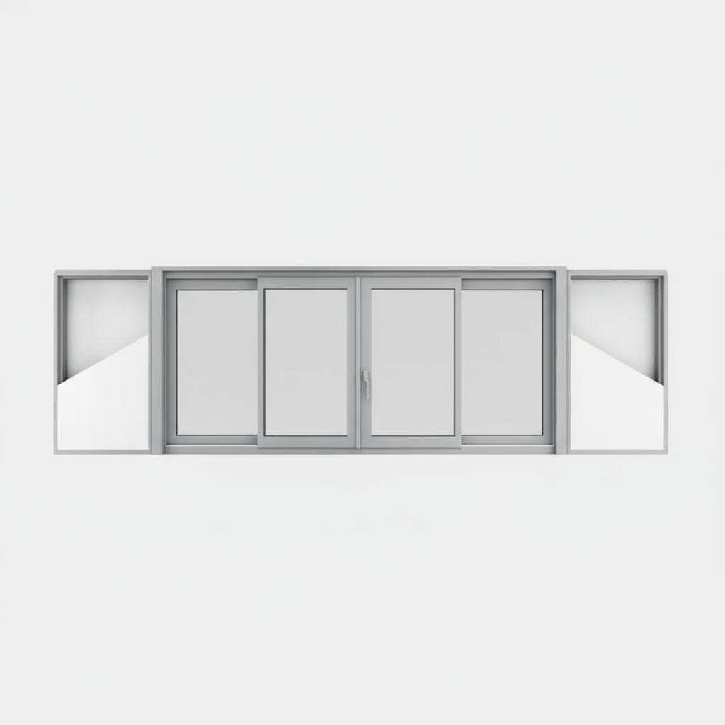 Fenêtre coulissante à galandage aluminium Schüco ASS 39 SC, 4 vantaux sur 2 rails
