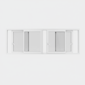 Fenêtre coulissante alu gamme REHAU Slinova X – 4 vantaux, 2 rails
