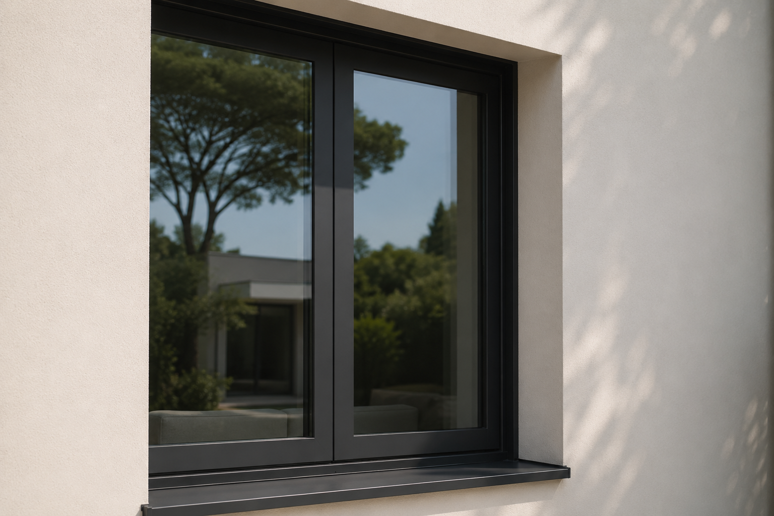 Détail technique d'une fenêtre aluminium à ouvrant caché vue de l'extérieur