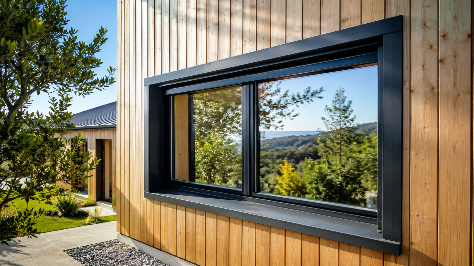 Fenêtre bois moderne aux lignes épurées dans une maison contemporaine